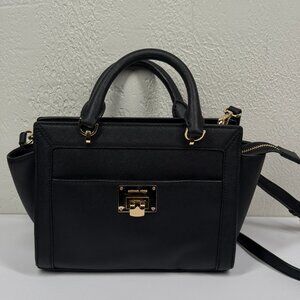 Michael Kors Tina Satchel Black Leather Gold Hardware Medium Bag